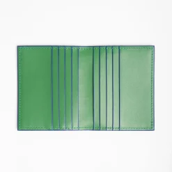 Dark Green Smooth Leather Folding Card Holder - 10 Compartments