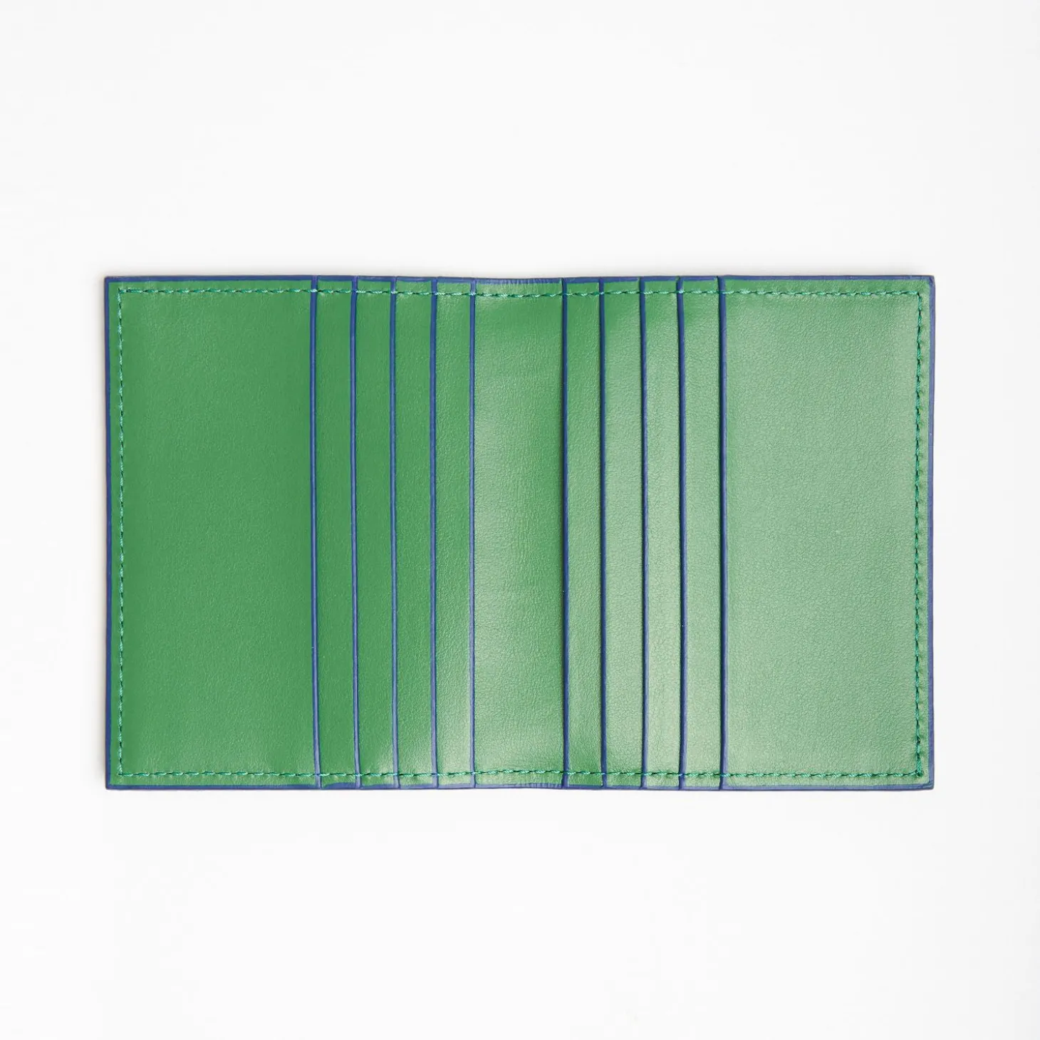 Dark Green Smooth Leather Folding Card Holder - 10 Compartments