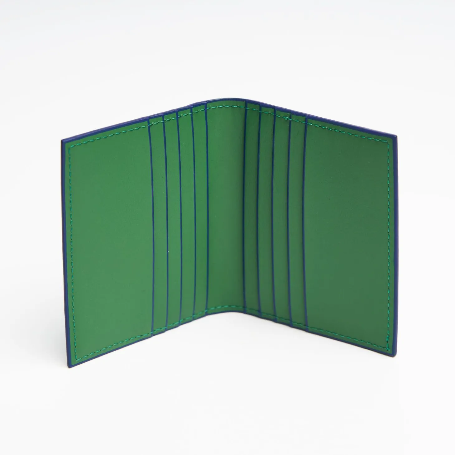 Dark Green Smooth Leather Folding Card Holder - 10 Compartments