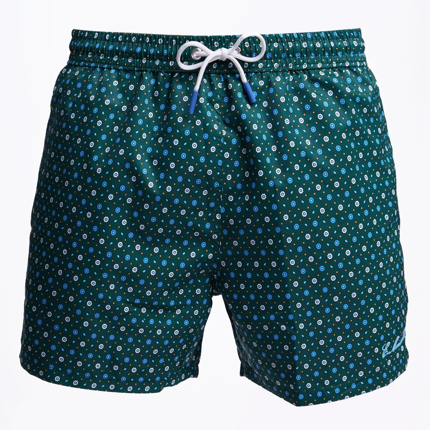 Dark Green Swim Short - Small Flower Pattern