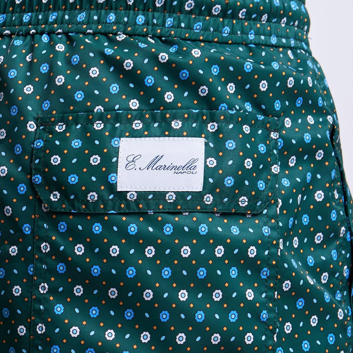 Dark Green Swim Short - Small Flower Pattern