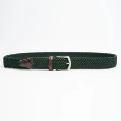 Dark Green Woven Stretch Bel With Alligator Trims