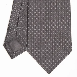 Dark Grey Ceremonial Jacquard Silk Tie Small Geometric Pattern