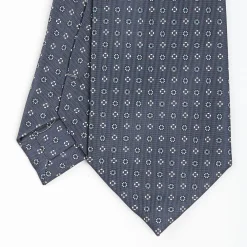 Dark Grey Extra Long Sartorial Silk Tie - Small Flower Pattern