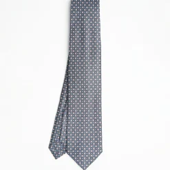Dark Grey 9 Fold Sartorial Silk Tie - Small Geometric Pattern