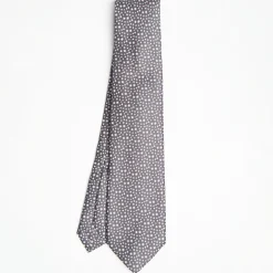 Dark Grey 9 Fold Sartorial Silk Tie - Small Geometric Pattern