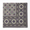 Dark Grey Hand-Printed Silk Pocket Square Large Flower Pattern