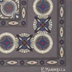 Dark Grey Hand-Printed Silk Pocket Square Large Flower Pattern