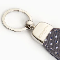 Dark Grey Keyfob In Silk And Leather