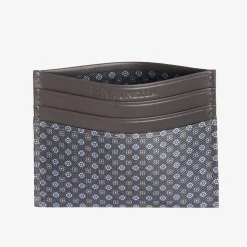 Dark Grey Leather And Silk Credit Card Holder