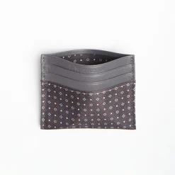 Dark Grey Leather And Silk Credit Card Holder - 5 Compartments