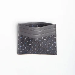 Dark Grey Leather And Silk Credit Card Holder 5 Compartments