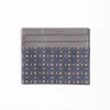Dark Grey Leather And Silk Credit Card Holder - 5 Compartments