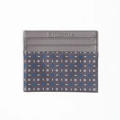 Dark Grey Leather And Silk Credit Card Holder - 5 Compartments