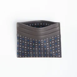Dark Grey Leather And Silk Credit Card Holder - 5 Compartments