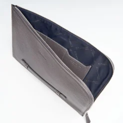 Dark Grey Leather Portfolio With Strap
