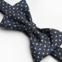Dark Grey Pre-Knotted Silk Bowtie - Small Flower Pattern