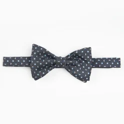 Dark Grey Pre-Knotted Silk Bowtie - Small Flower Pattern
