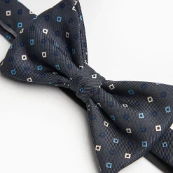 Dark Grey Pre-Knotted Silk Bowtie - Small Flower Pattern