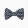 Dark Grey Pre-Knotted Silk Bowtie - Small Flower Pattern