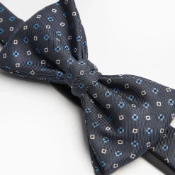 Dark Grey Pre-Knotted Silk Bowtie - Small Flower Pattern