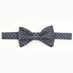 Dark Grey Pre-Knotted Silk Bowtie - Small Flower Pattern