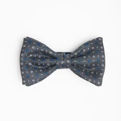 Dark Grey Pre-Knotted Silk Bowtie - Small Flower Pattern
