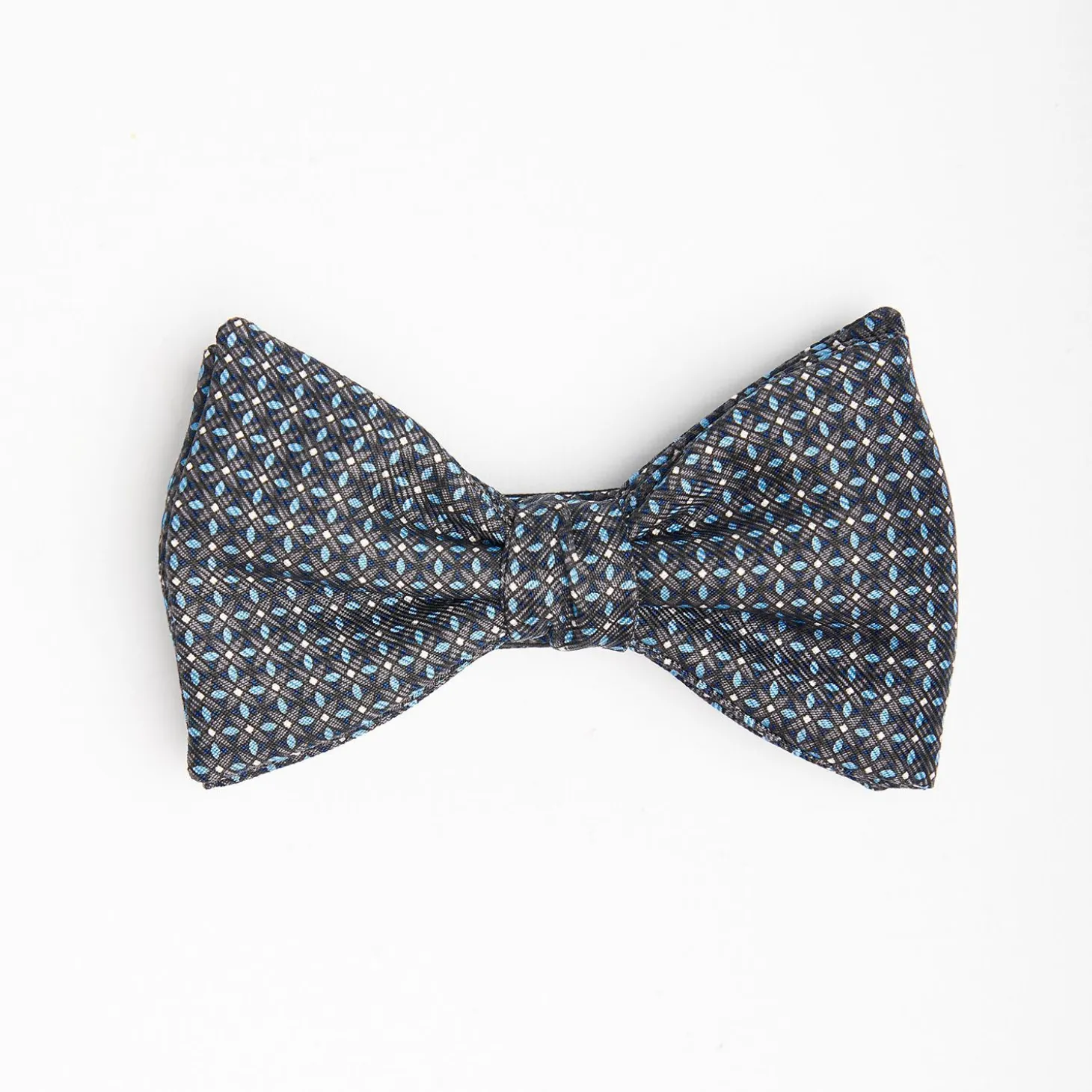 Dark Grey Pre-Knotted Silk Bowtie - Small Geometric Pattern