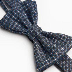 Dark Grey Pre-Knotted Silk Bowtie - Small Geometric Pattern