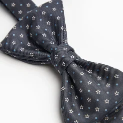 Dark Grey Pre-Knotted Silk Bowtie - Small Flower Pattern