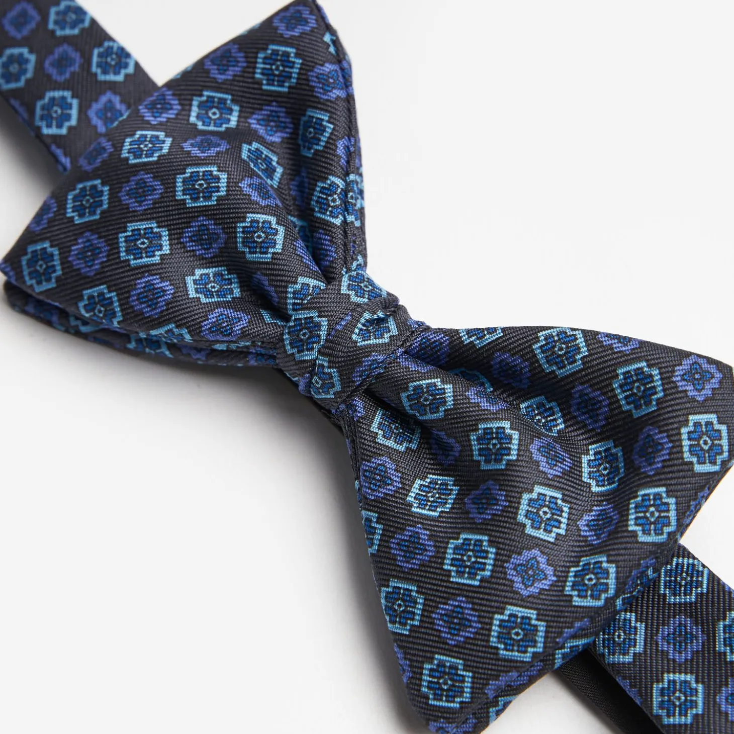 Dark Grey Pre-Knotted Silk Bowtie- Large Flower Pattern