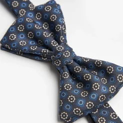 Dark Grey Pre-Knotted Silk Bowtie- Large Flower Pattern