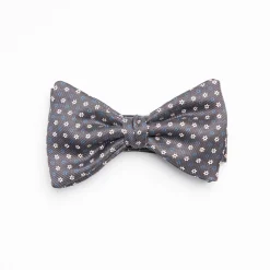 Dark Grey Pre-Knotted Silk Bowtie- Small Flower Pattern