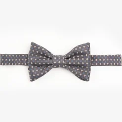 Dark Grey Pre-Knotted Silk Bowtie- Small Flower Pattern