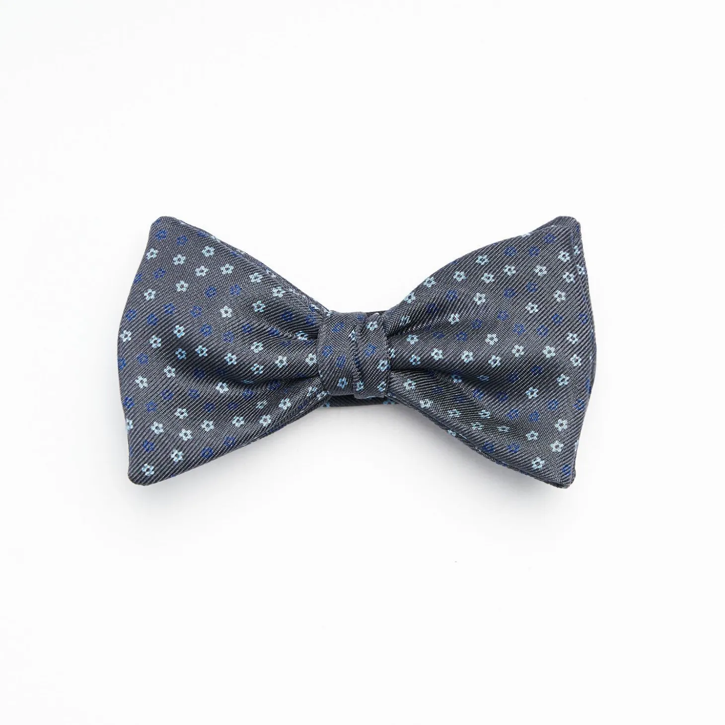 Dark Grey Pre-Knotted Silk Bowtie- Small Flower Pattern