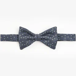Dark Grey Pre-Knotted Silk Bowtie- Small Flower Pattern