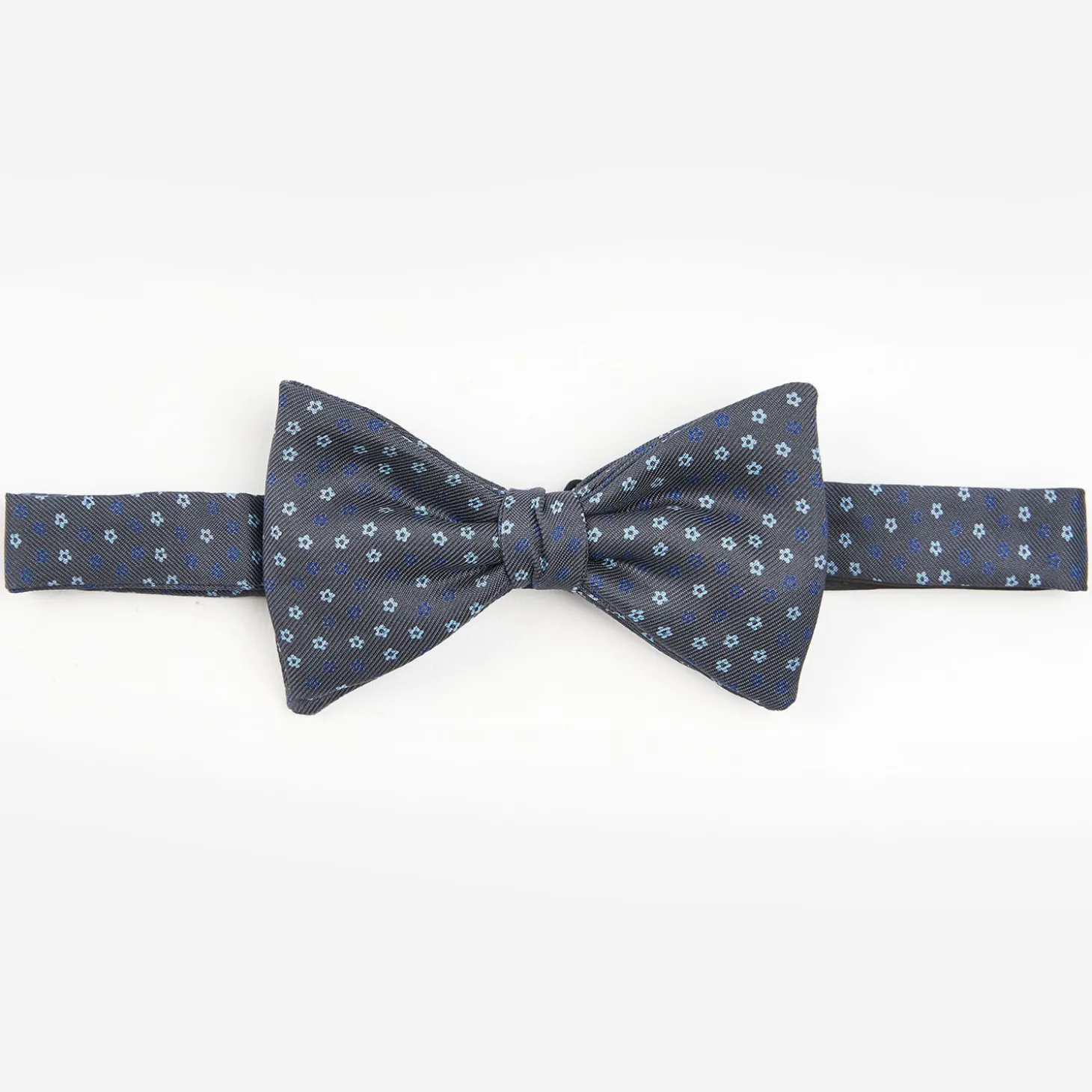 Dark Grey Pre-Knotted Silk Bowtie- Small Flower Pattern