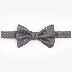 Dark Grey Pre-Knotted Silk Bowtie- Small Flower Pattern