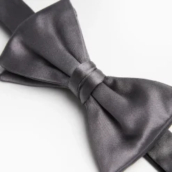 Dark Grey Pre-Knotted Silk Satin Bowtie - Solid Color
