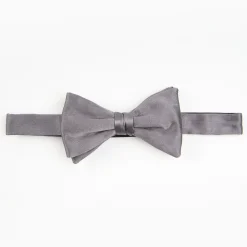 Dark Grey Pre-Knotted Silk Satin Bowtie - Solid Color