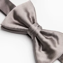 Dark Grey Pre-Knotted Silk Satin Bowtie - Solid Color