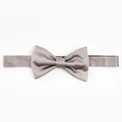 Dark Grey Pre-Knotted Silk Satin Bowtie - Solid Color