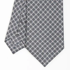 Dark Grey Sartorial 7 Cm Silk Tie - Small Flower Pattern