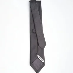 Dark Grey Sartorial Jacquard Silk Tie - Solid Colours