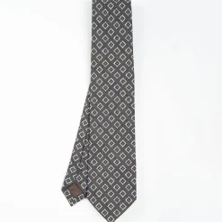 Dark Grey Sartorial Linen Tie - Geometric Large Patterns