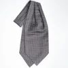 Dark Grey Silk Ascot Tie - Small Flower Designs