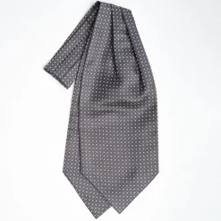 Dark Grey Silk Ascot Tie - Small Flower Designs