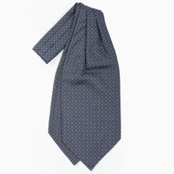 Dark Grey Silk Ascot Tie - Small Flower Pattern