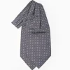Dark Grey Silk Ascot Tie - Small Flower Pattern