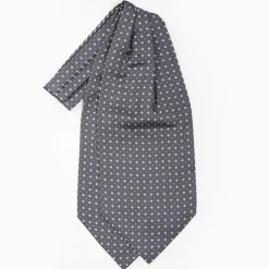Dark Grey Silk Ascot Tie - Small Flower Pattern
